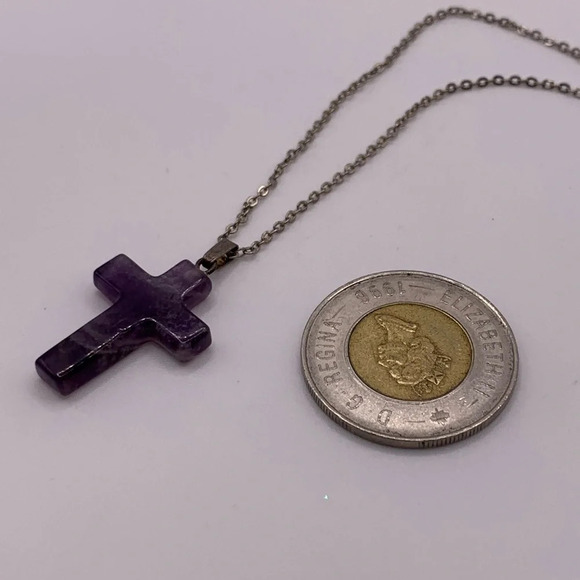 🖤#20 Vintage silver tone amethyst cross necklace - Picture 5 of 6